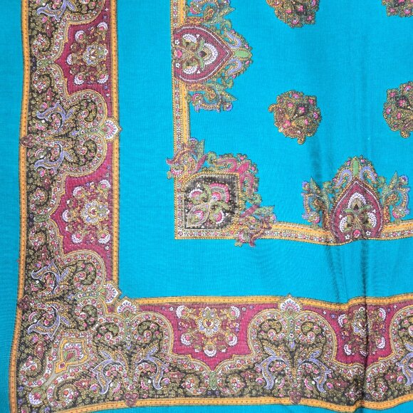 Collections Acrylic Square Scarf Turquoise Gold Mandala Inspired Print Scarf - Picture 3 of 7